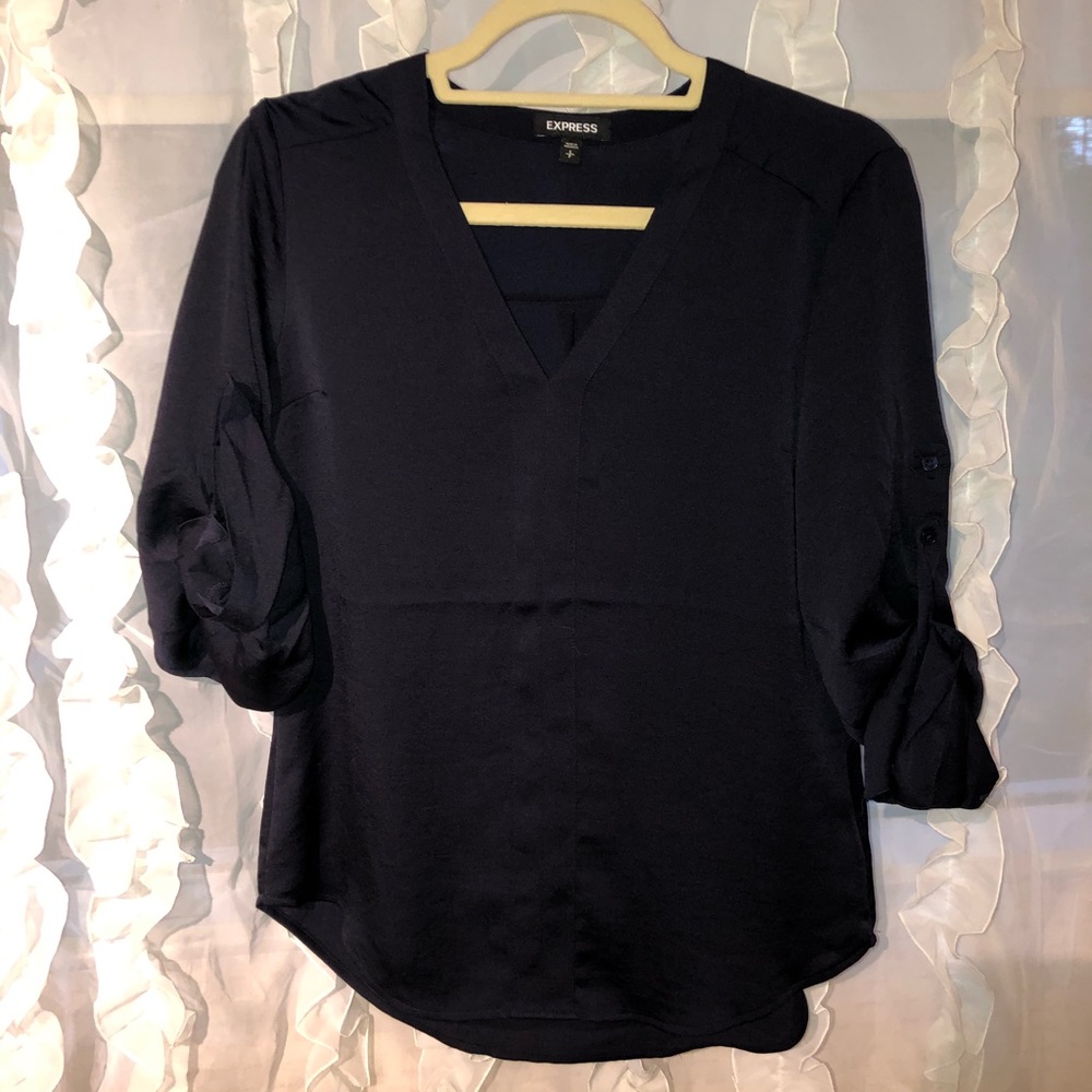 Navy silk v neck shirt for work